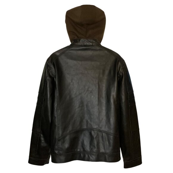 Guess Mens Black faux  Leather Jacket Y2K Brown Hoodie Size L vintage grunge - Picture 3 of 12